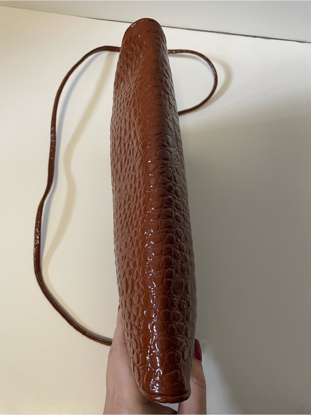 80s 90s Vintage Sweet Spots Cougar Faux Croc Baguette Shoulder Bag Cognac Brown - Picture 3 of 11